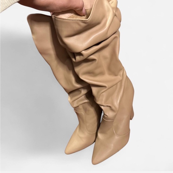 Miss Lola Shoes - Slouchy Tan Knee-High Women's Boots